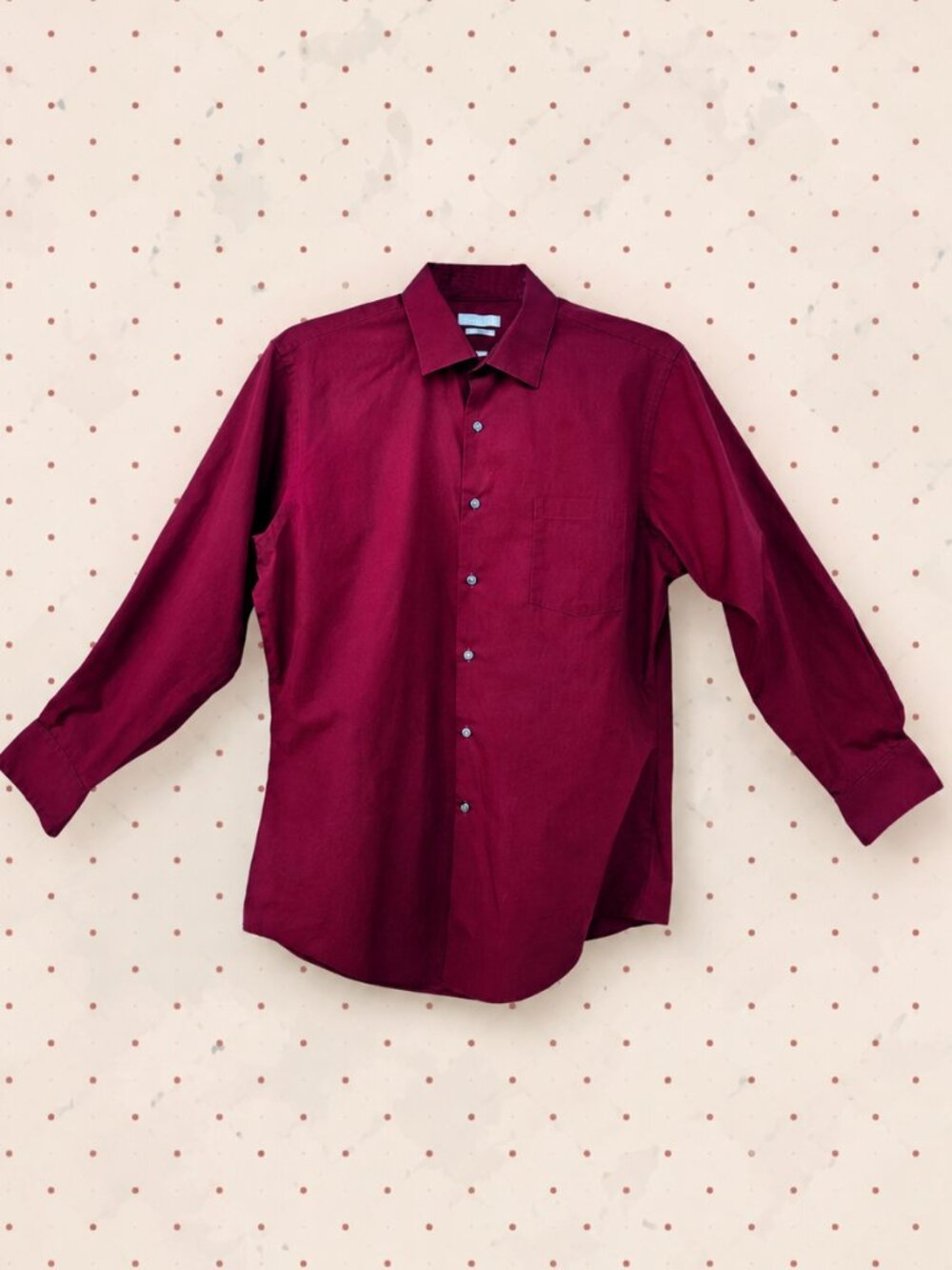 Van Heusen Poplin Burgundy Long Sleeve Fitted Wrinkle-Free Dress Shirt